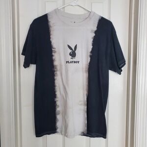 Playboy‎ Tie Dye Graphic T Shirt Black White Short Sleeve Size S